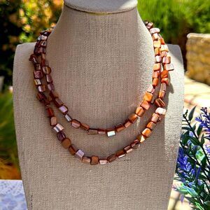 Vintage Amber Peach Mother of Pearl Shell Infinity Necklace